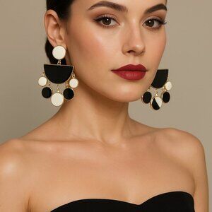 Sugarfix By Baublebar Enamel Fashion Black & White Gold Tone Drop Earrings